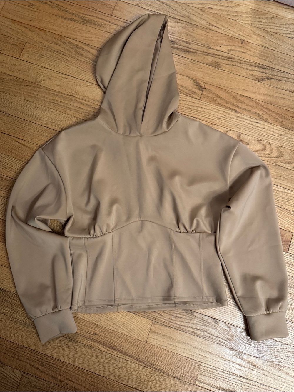 Express Taupe Hooded Cropped Top